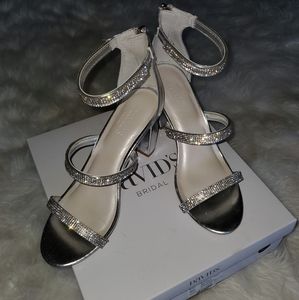 Metallic Silver Formal Open Toe Heels